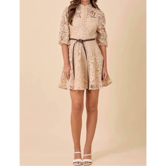 Zimmermann Waverly Lace Minidress in Cream Beige Size AU 2 / US 8 - Picture 9 of 13